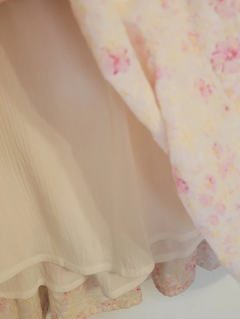 Embroidered Drop Waist Dress Eyelet Boho Floral Bell Sleeve Cottage Cream SIze L - Picture 11 of 15